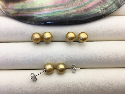 1 pair AAA 6/7/8mm Brown button round Pearl Stud Earrings,freshwater pearl earrings,Wedding,classic pearl studs,SE1-T3