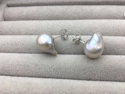 50% OFF,AA+ 11-13mm Gray Bronze flameball freshwater pearl stud earrings,sterling silver,earring with white baroque Natural Pearl,SE3-089