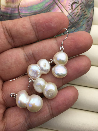 1 pair AA+ 11-13mm White gourd baroque pearl dangle earrings,S925 Sterling Sliver dangle earrings,wedding pearl earrings,SE3-T10