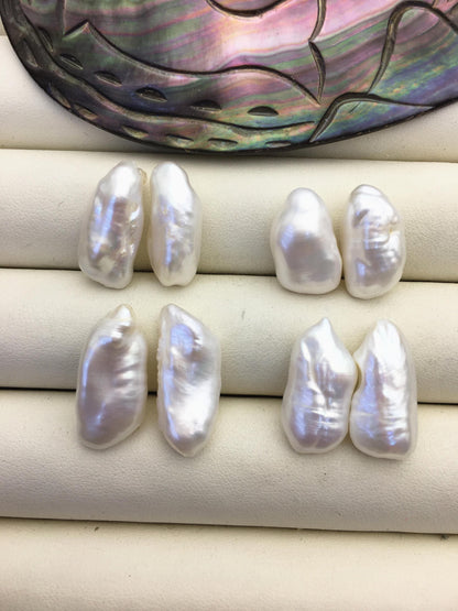 2 pairs AA+ 10-12mm White Biwa keshi pearls Pair,no hole,ZS-127-36-7