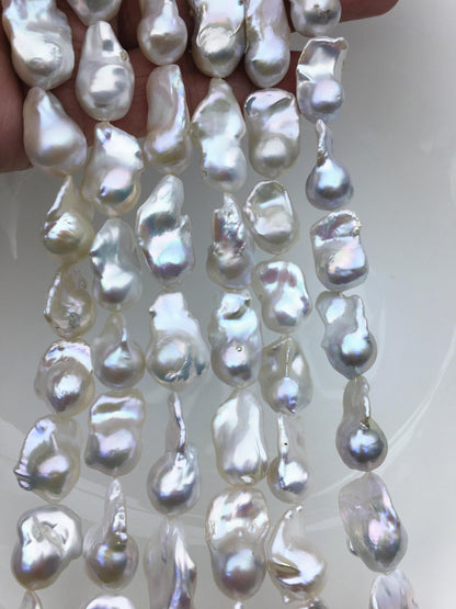 15.5'' AAA 12-15mm White flame ball freshwater pearl,FL15-3A-7-17