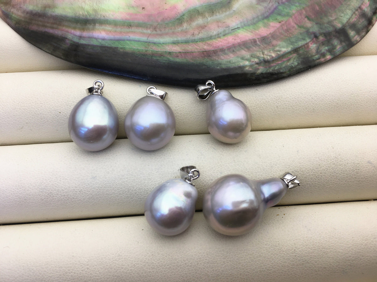 1pc AA+ 11-13mm Big Gray Drop freshwater Pearl pendant,sterling silver,NC1-T52