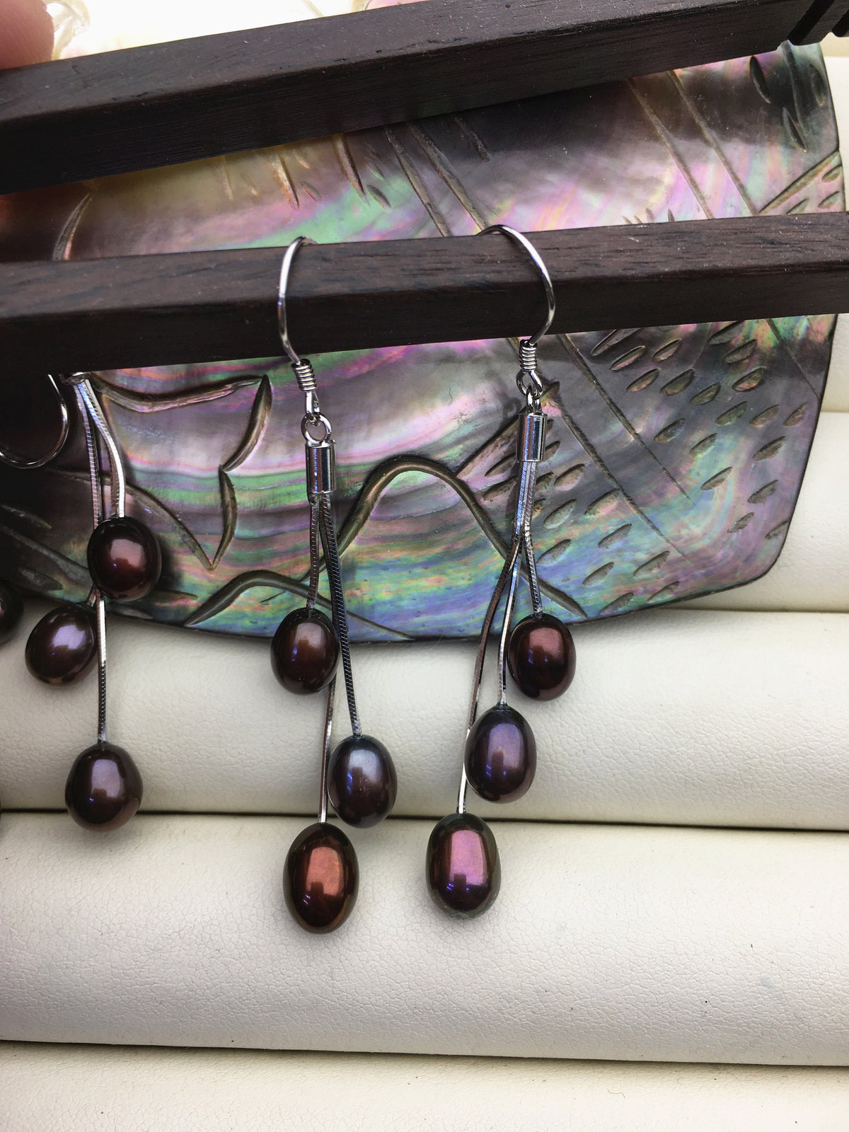 AAA white/black brown rice pearl S925 Sterling Sliver dangle earrings,white Pearl Drop Earrings,wholesale pearl,SE3-084