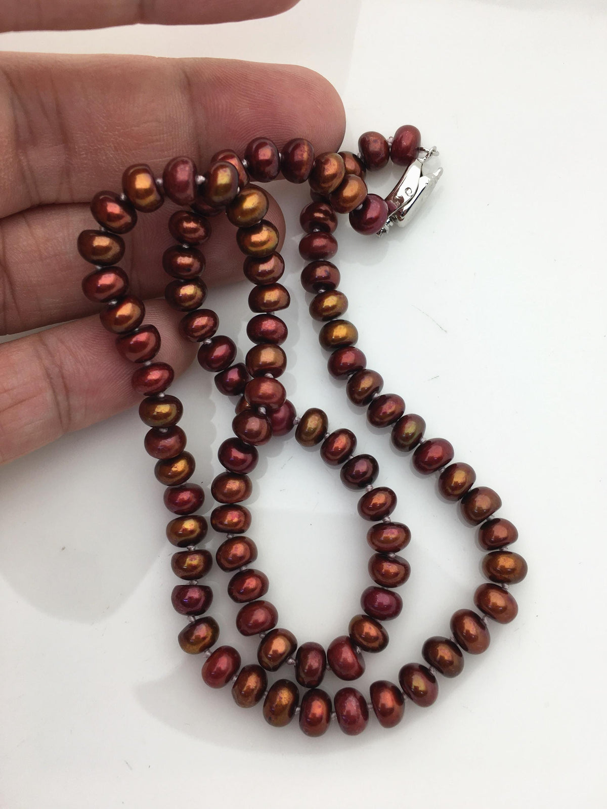 18.5'' 6-6.5mm red brown rainbow button round freshwater Pearl necklace,NPN1-T59