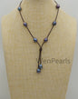 Deep Blue Rice Pearl Leather necklace, Freshwater pearl, Birthday,Black Leather Pearl necklace,Select leather color,Le4-080