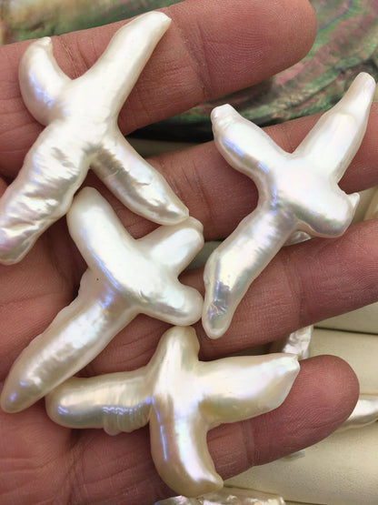 1pc AAA 25-30x35-50mm Thick Freshwater Pearl Loose Pearl Bead White Cross Pearl Loose Bead,Select hole type,ZS-100-2