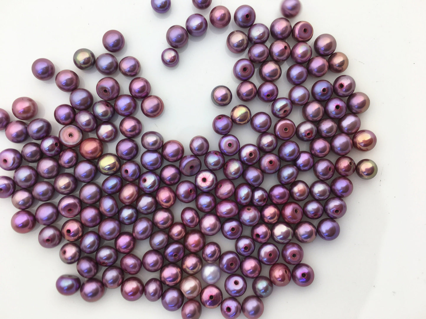30pcs AAA 5-5.5mm purple button round freshwater pearl,0.9mm half hole,BTN5-T6