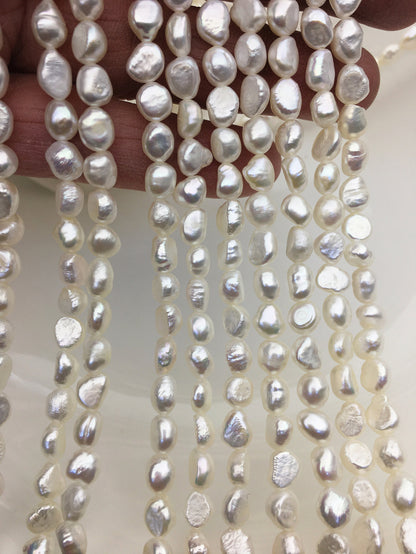2 strands AA 6-7mm white nugget freshwater pearls,irregular nugget freshwater pearl strand,cheap price,pearl factory china,LM6-2A-5