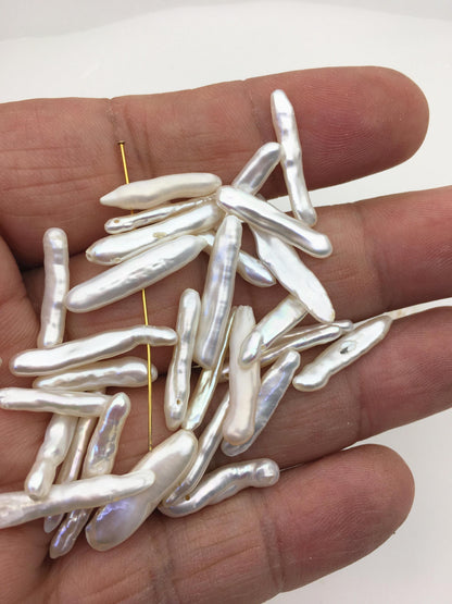 20pcs AAA 3-5x15-22mm White Toothpick pearls,0.8mm top side hole,ZS-80-9