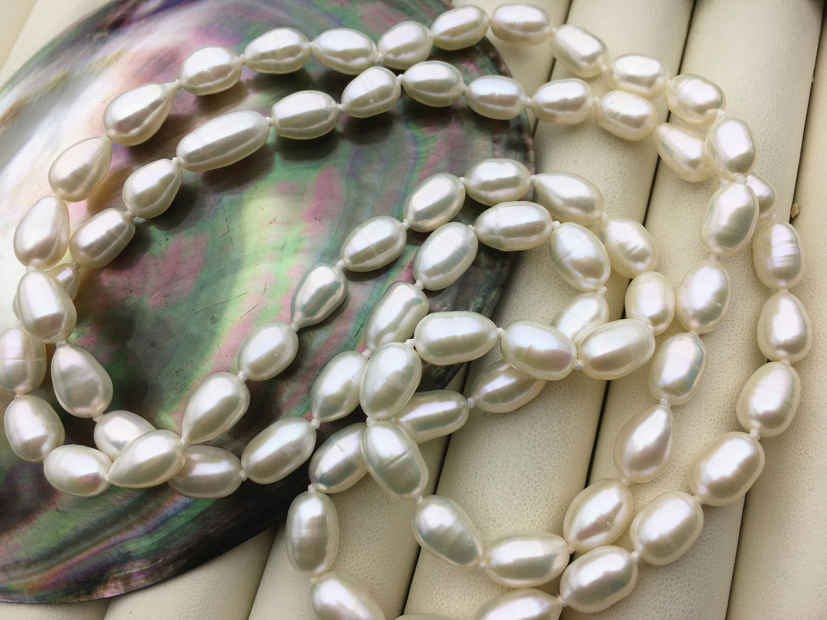 High Luster!32inches AA+ 7mm white rice oval pearl Necklace,Wedding Necklace, Love, Mothers Day,Happiness,wholesale,NPN1-T32