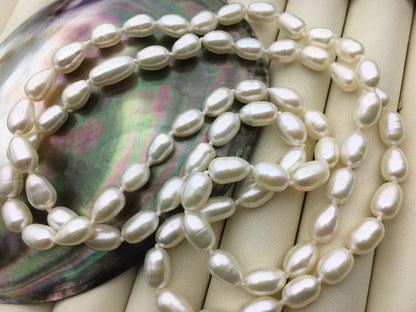 High Luster!32inches AA+ 7mm white rice oval pearl Necklace,Wedding Necklace, Love, Mothers Day,Happiness,wholesale,NPN1-T32
