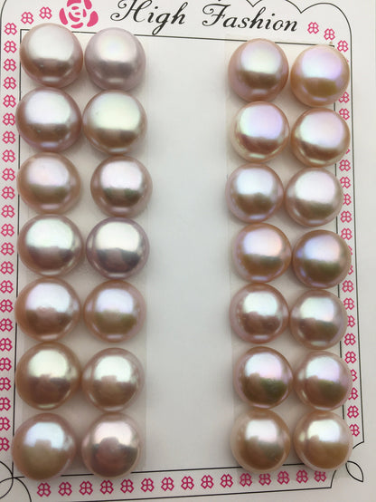 1 pair AAA 12.5-13mm purple big button round freshwater pearls pair,BTN12-T3