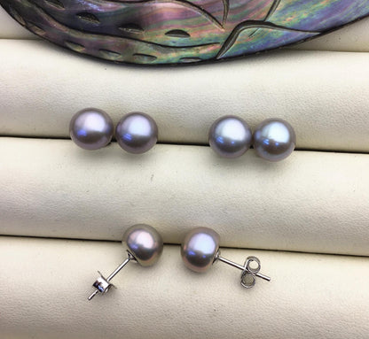 AAA 8-9mm Gray Golden stud Pearl earrings,Wedding,Happiness,bridal,birthday,SE1-066
