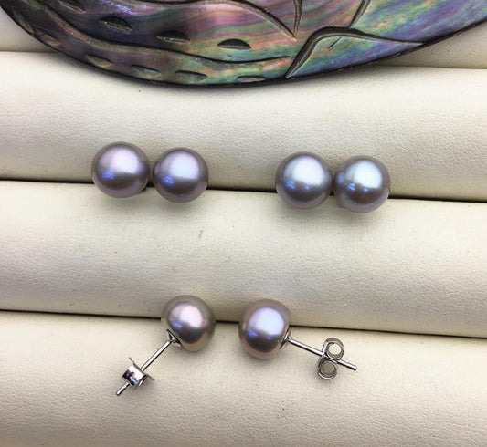 AAA 8-9mm Gray Golden stud Pearl earrings,Wedding,Happiness,bridal,birthday,SE1-066