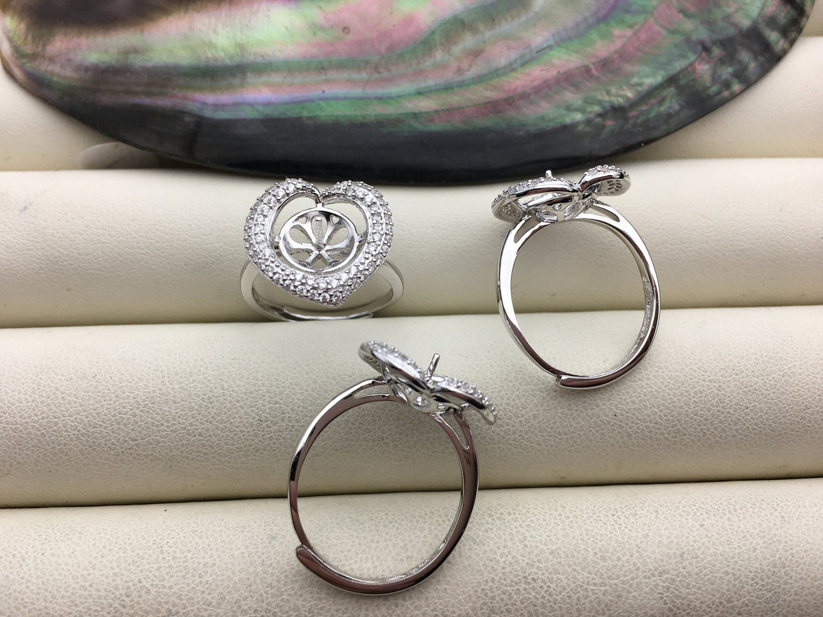 1pc heart pearls CZ Diamond sterling silver ring,ASL-RG-011