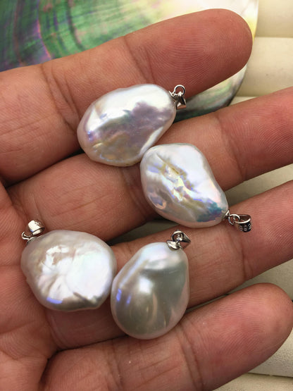 2pcs AA+ 16-18mm White Drop Coin Baroque pearl pendant,NC1-034
