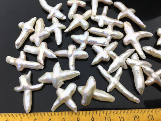 10pcs AAA 15-20mm Freshwater Pearl Loose Pearl Bead White Cross Pearl Loose Bead,no hole,ZS-100-3