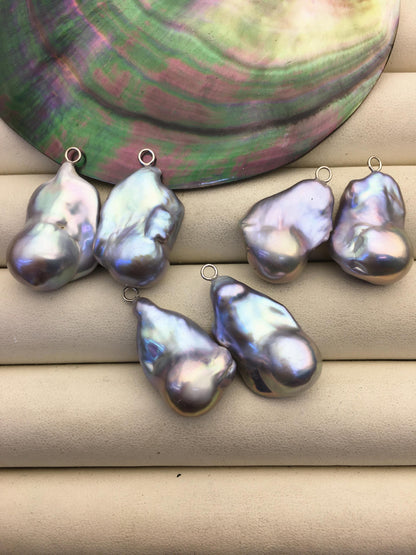 2 pairs AAA 13-17mm Gray Flameball Pearl Pairs - large Baroque freshwater pearl pairs,FL15-3A-12
