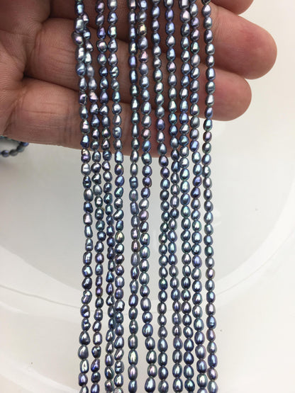 AAA 3-3.5mm Tiny black blue peacock nugget rice freshwater pearls,irregular nugget freshwater pearl strand,LM3-3A-20