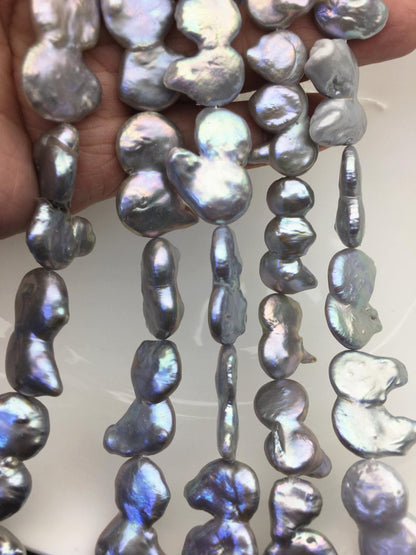 16'' AA+ 12-15mm Gray Big Coin freshwater pearls,diy bead,flat round pearl bead,COIN12-2A-2-7