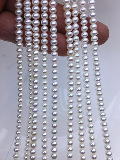 AAA 4-4.5mm tiny White button round freshwater pearls,Rondelle pearl Beads,white freshwater pearl,loose strands,SM4-3A-43