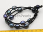 4 rows leather pearl bracelet,Select leather color,Handmade Cuff,Malachite Green Black Pearls on Brown Leather,Le7-090