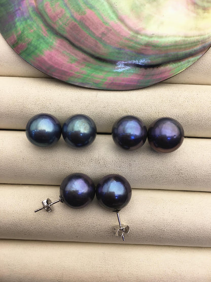1 pair AA+ 12-13mm black round edison pearl stud earrings,S925 Sterling Sliver stud earrings,wedding pearl earrings,SE3-T9-39
