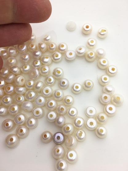 20pcs AAA 7-8mm white button round freshwater pearls,2.2mm large hole Rondelle white pearl Beads,SM7-T6