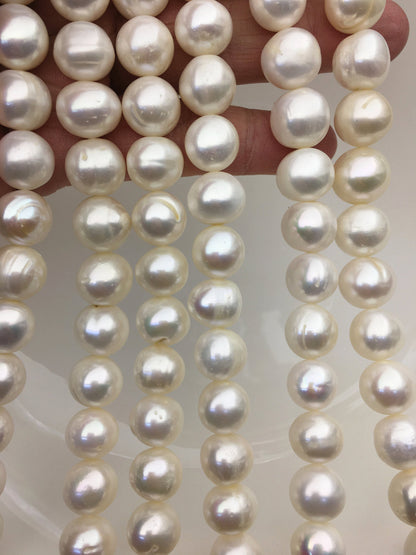 AA 11.5-13mm white near round freshwater pearls,white Pearl necklace, Natural Pearl Necklace,RP12-2A-2