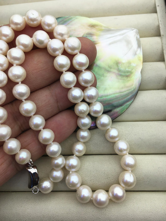17.3'' AA+ 8.3-9.3mm white round freshwater pearl Necklace,white Pearl necklace,NPN1-148