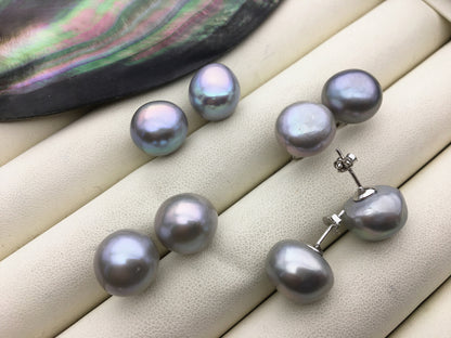 AAA 12-13mm big gray purple baroque Pearl Stud Earrings,freshwater pearl earrings,Wedding,classic pearl studs,SE1-069-5