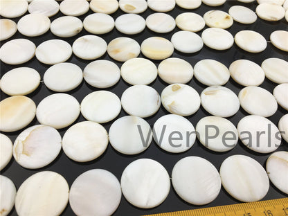 25mm Natural Mother of Pearl shell coin beads full strand,White shell,Ivory shell,GSHE-C-005