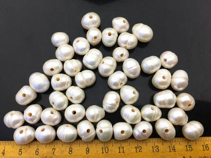 30pcs AA 10.4-11.4mm white 2.2mm large hole potato freshwater pearls, pearls for leather,CR11-2A-3