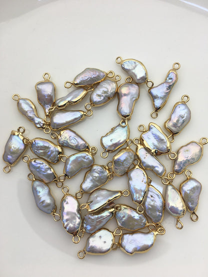 10pcs AA+ 8-11mm white baroque Pearl connector with Gold Electroplated Edge for make Earrings bracelet necklace,EDG-016