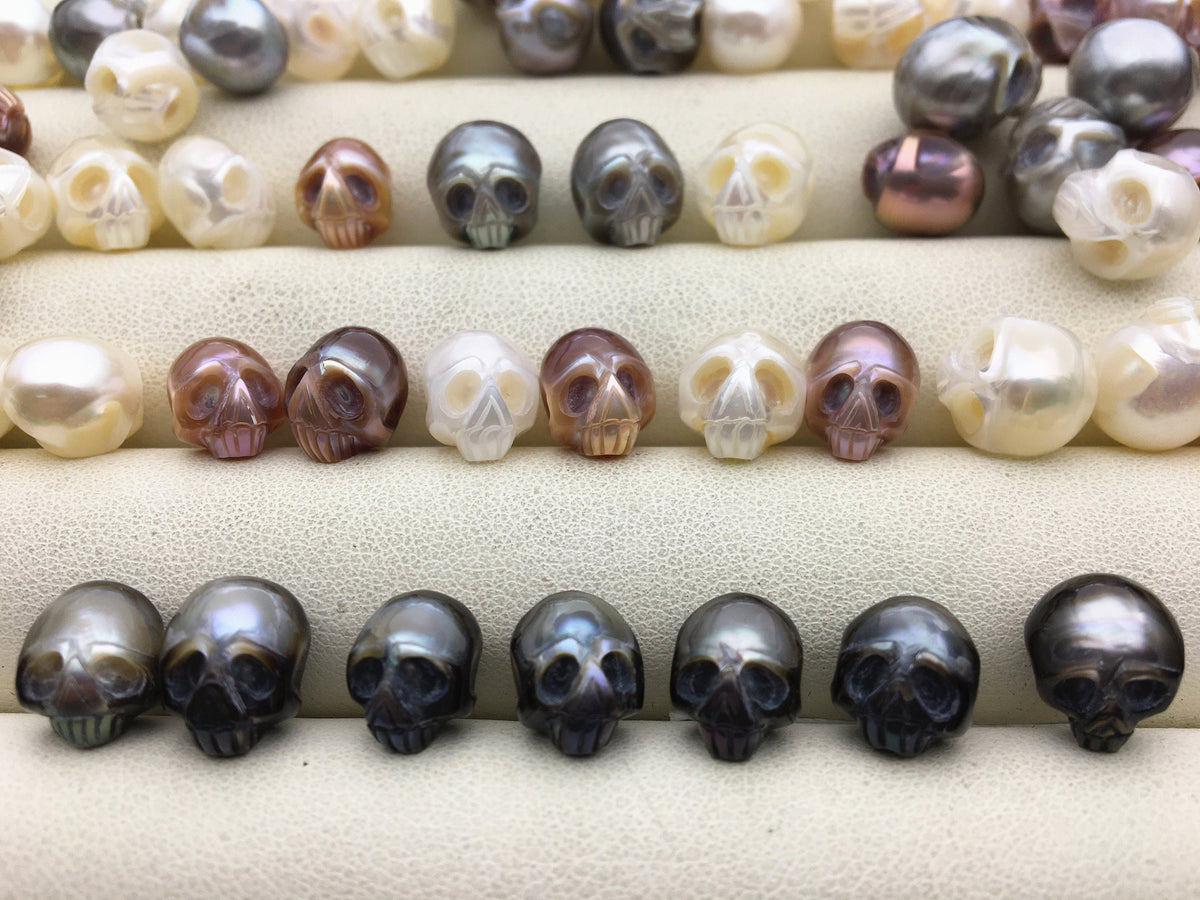 50% OFF 1pc AAA White/Pink/Purple/Gray/Black 7-11mm HandMade Carved Skull Freshwater Pearl Beads For necklace pendant earrings,CAC-006