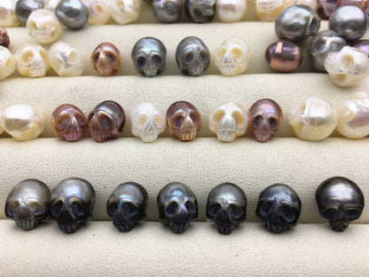 50% OFF 1pc AAA White/Pink/Purple/Gray/Black 7-11mm HandMade Carved Skull Freshwater Pearl Beads For necklace pendant earrings,CAC-006
