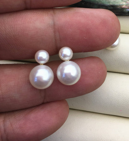 High Luster!AAA white 8-9mm button round pearl stud earring wedding,SE3-008-4