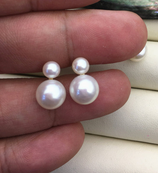High Luster!AAA white 8-9mm button round pearl stud earring wedding,SE3-008-4