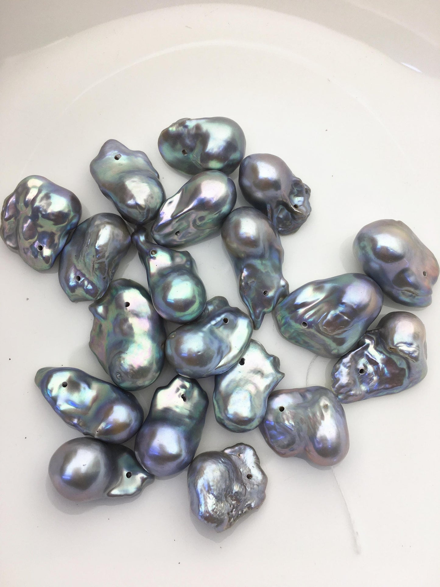 5pcs AAA 13-17mm Gray Flame ball Pearl - 1.0mm side hole,FL15-T4-19