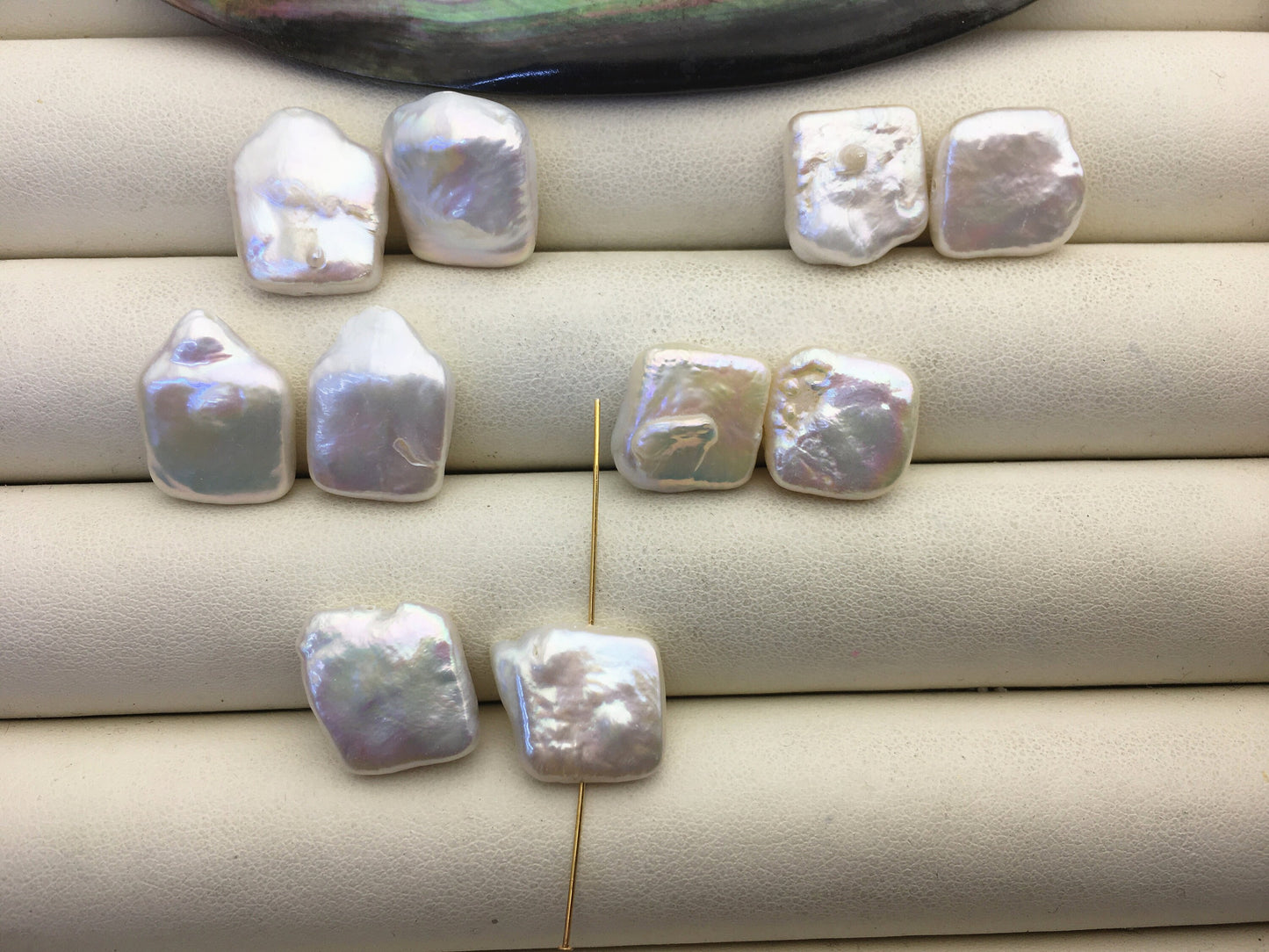 5 pairs AA 12-14mm White Square Shape Freshwater Pearl White loose Beads Piar,wholesale,ZS-103-37-13