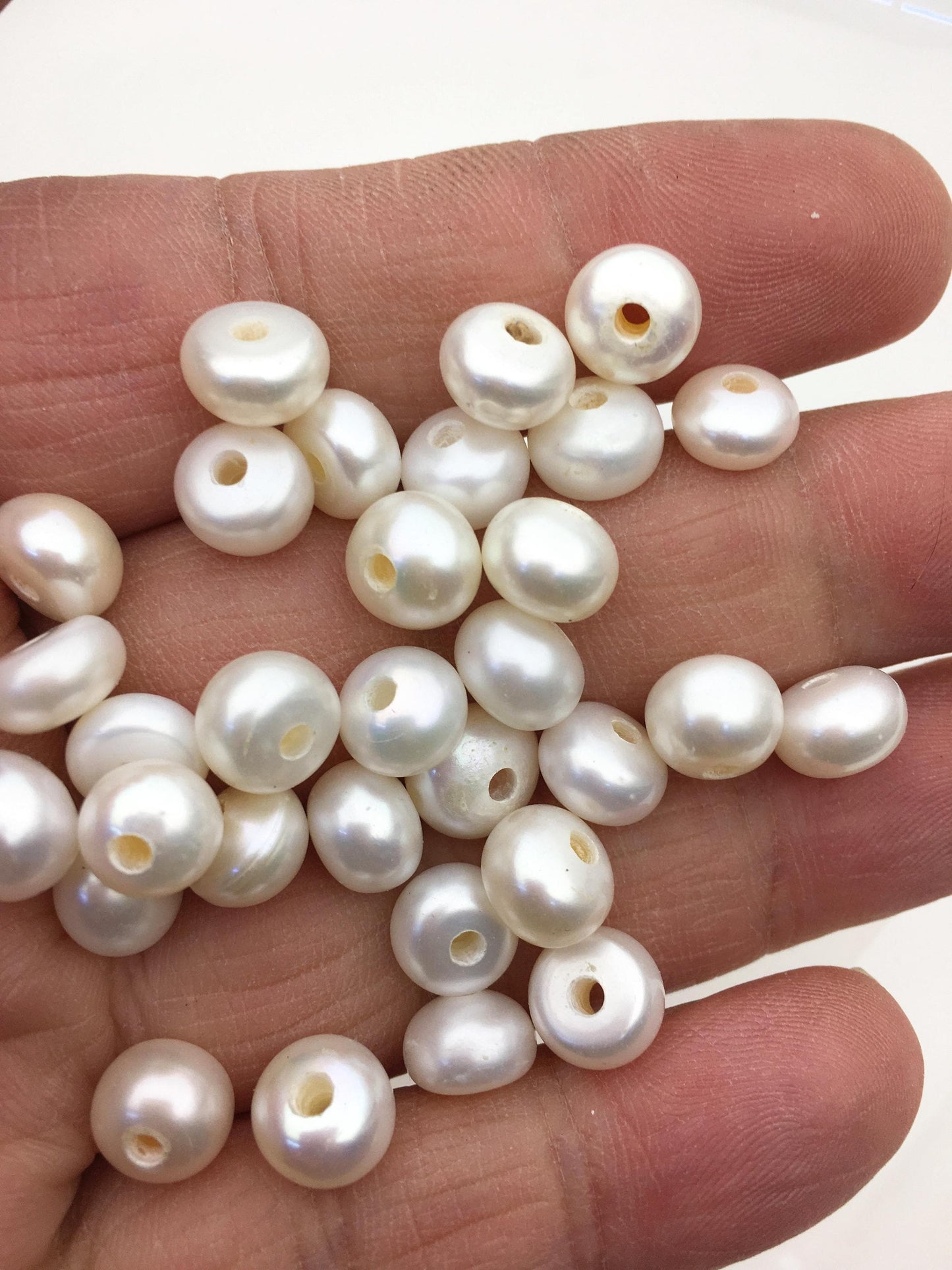 20pcs AAA 8-9mm white button round freshwater pearls,2.2mm large hole,Rondelle white pearl Beads,SM8-T1