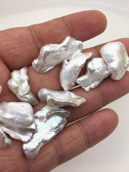 9pcs AAA 11-18mm big white biwa keshi Freshwater Pearls, no hole,ZS-80-1-5