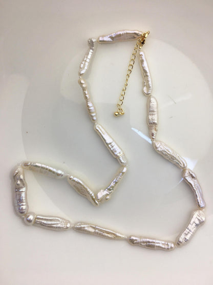 17''+2'' AA+ 4-8mm white toothpick biwa freshwater Pearl necklace,genuine freshwater Pearl necklace,NPN1-024-1