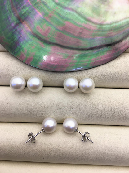 AAA 9-9.5mm White Round Fresh Water pearl stud earrings,Bridal Earrings-Wedding Jewelry-Bridal jewelry-Birthday gift,SE3-090