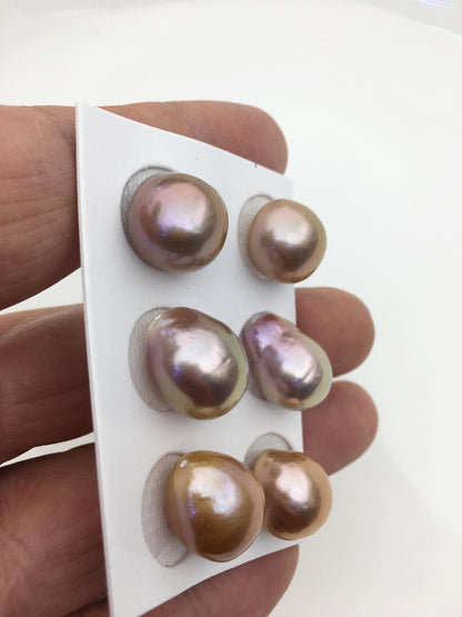3pairs AAA 12-13mm Natural Purple Rainbow baroque drop edison freshwater pearl Pair,top half hole,ED11-3A-2-39