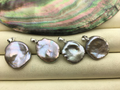 1pc AAA 17-19mm Big Gray keshi pearl pendant necklace,S925 Sterling silver pendant,NC1-007