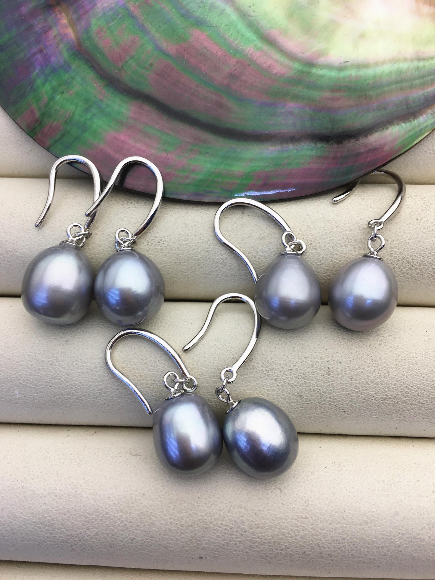 1 pair AAA 9-9.5mm gray rice pearl dangle earrings,SE3-T35