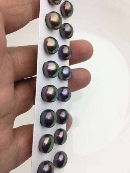 10 pairs AAA 10.5-11mm green rainbow button round freshwater pearls,BTN10-T3