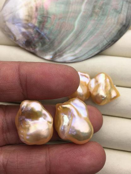 1 pair AAA 13-17mm peach orange flame ball pearl stud earrings,sterling silver,earring with gray baroque Natural Pearl,SE3-031-14