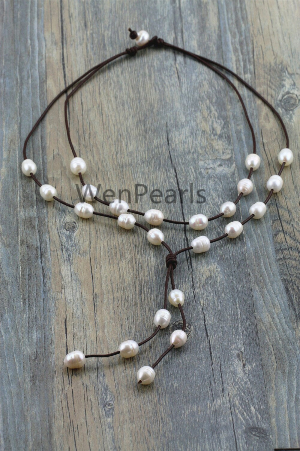 Two Rows Pearl and Leather Necklace ,Floating pearl and leather Necklace,Multi-Strand Pearls necklace,Pearl and Leather necklace,Le3-071